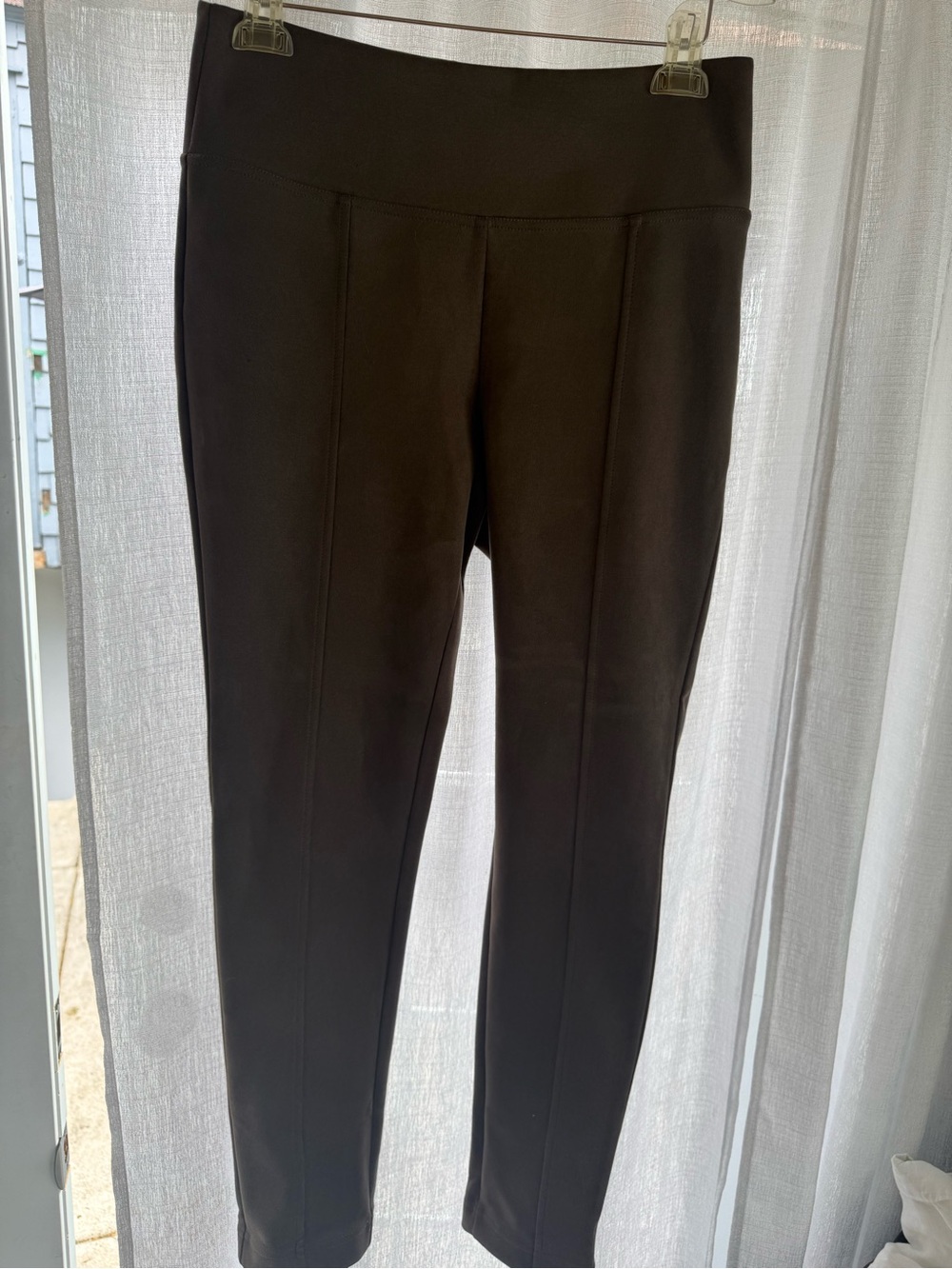 Andrew Marc Chocolate High-Rise Ankle Ponte Pants - Picture 2 of 8
